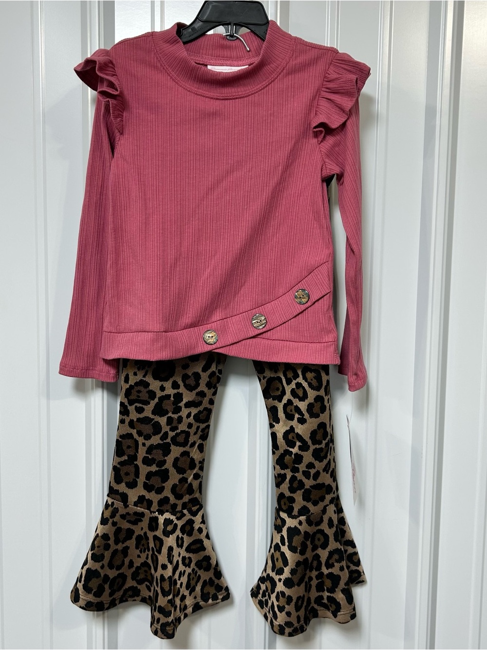 Bonnie Jean Girls 6 Leopard Print Bell Bottoms & Top Set Fall Winter NEW